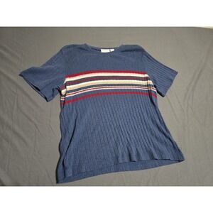 Liz  Lizwear Jeans Size XL Blue Striped Short‎ Sleeve Shirt